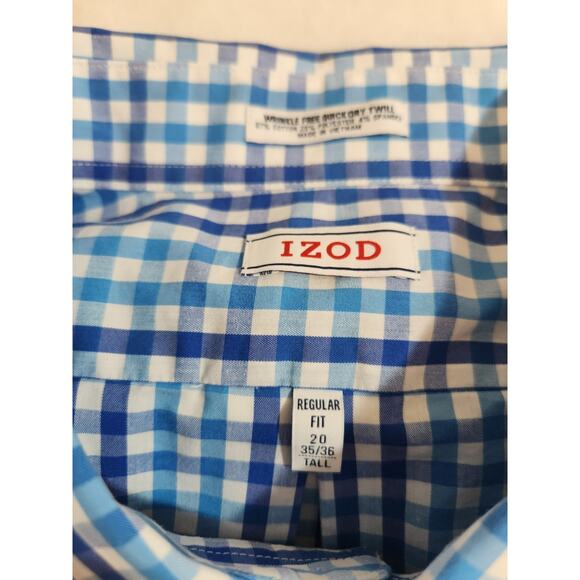 Izod Shirt Mens 20 Tall 35 36 Blue Check Long Sleeve Classic Preppy Business - Picture 2 of 10